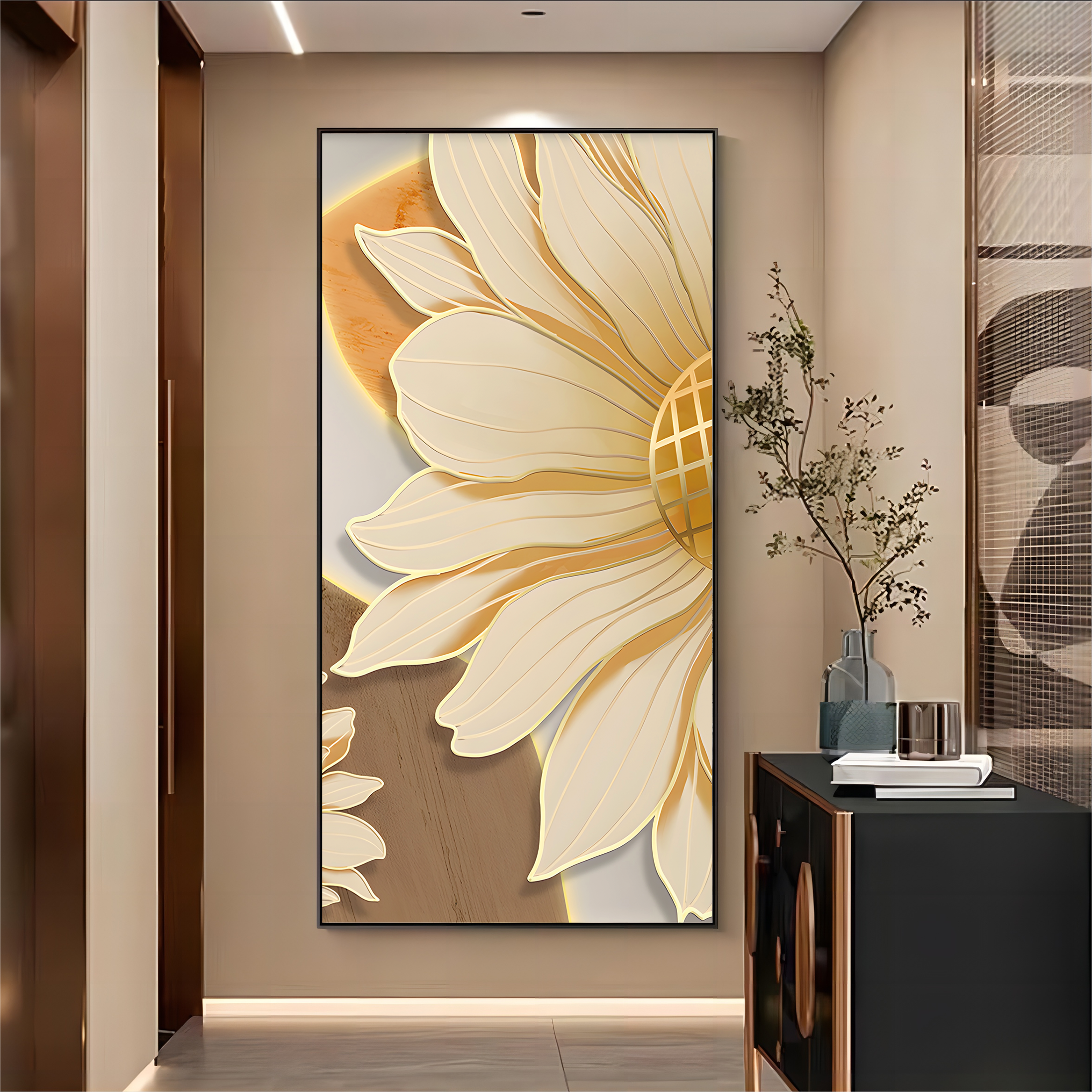 现代晶瓷玄关画入户装饰画背景墙挂画时尚铝合金框画走廊简约壁画