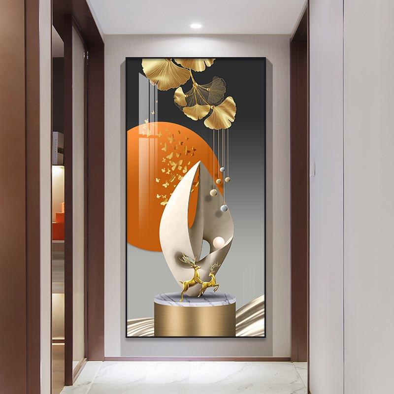 【金叶送福】晶瓷镶钻玄关画入户装饰画背景墙挂画时尚