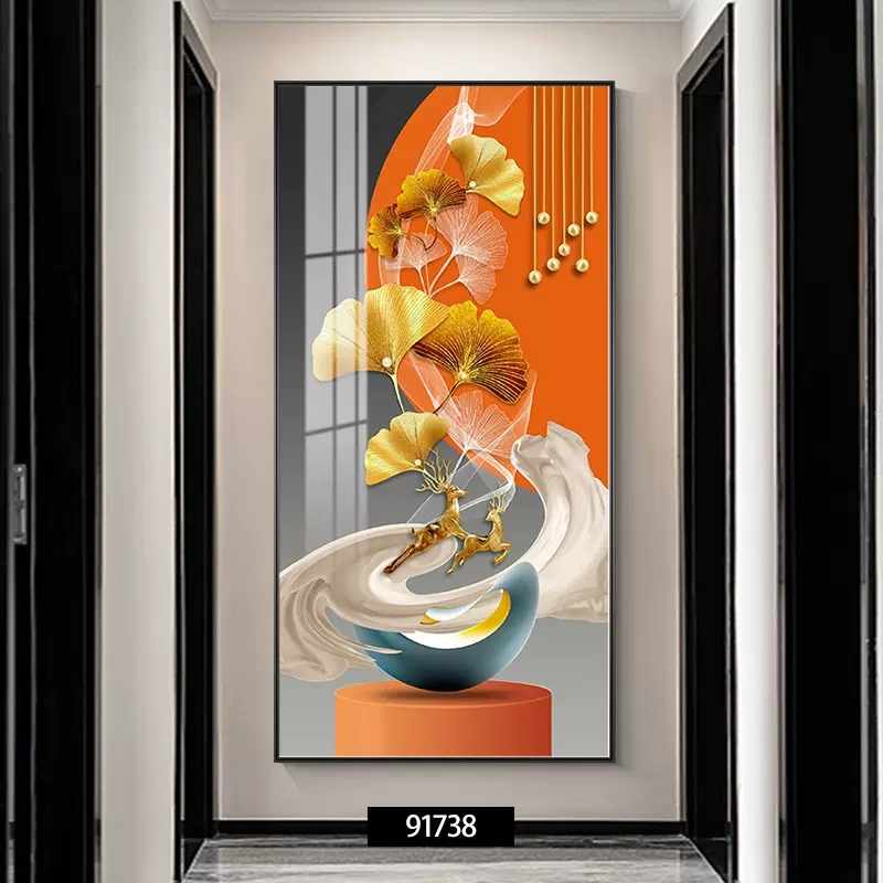 现代轻奢玄关装饰画晶瓷镶钻简约大方入户挂画过道走廊背景墙壁画