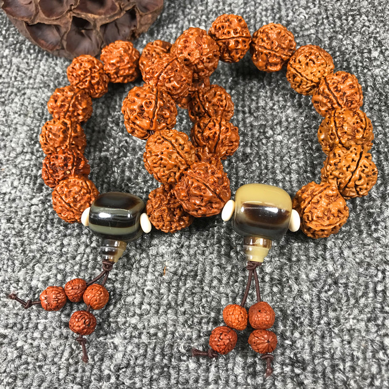 金刚菩提手串单圈2.0尺寸12颗佛珠鸡油黄手串女士双圈莲蓬盘玩