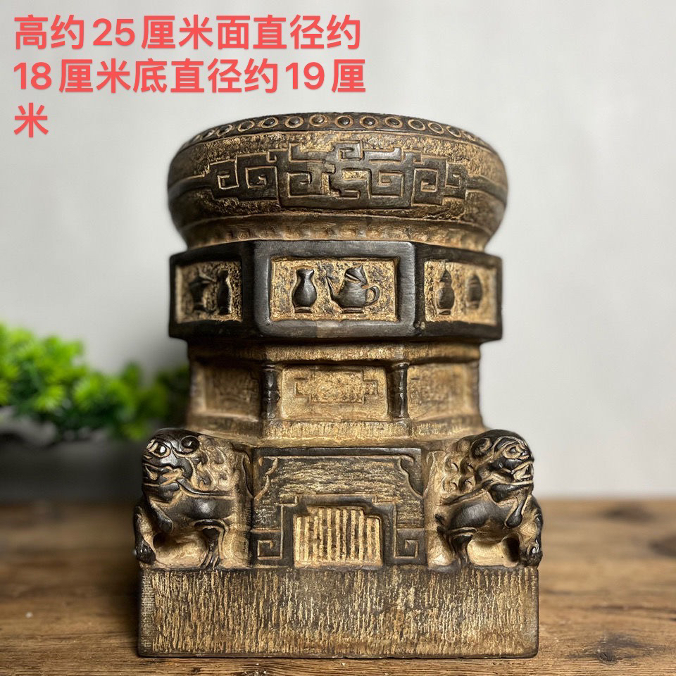 青石原石仿古雕刻狮子八宝石墩柱墩摆件底座花台石凳中式装饰造景