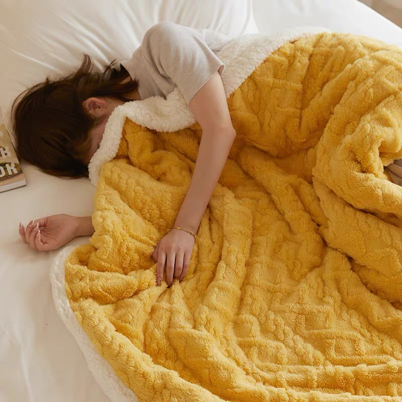 FH【黄复合】双人麻花糕糕毛毯被jan23*