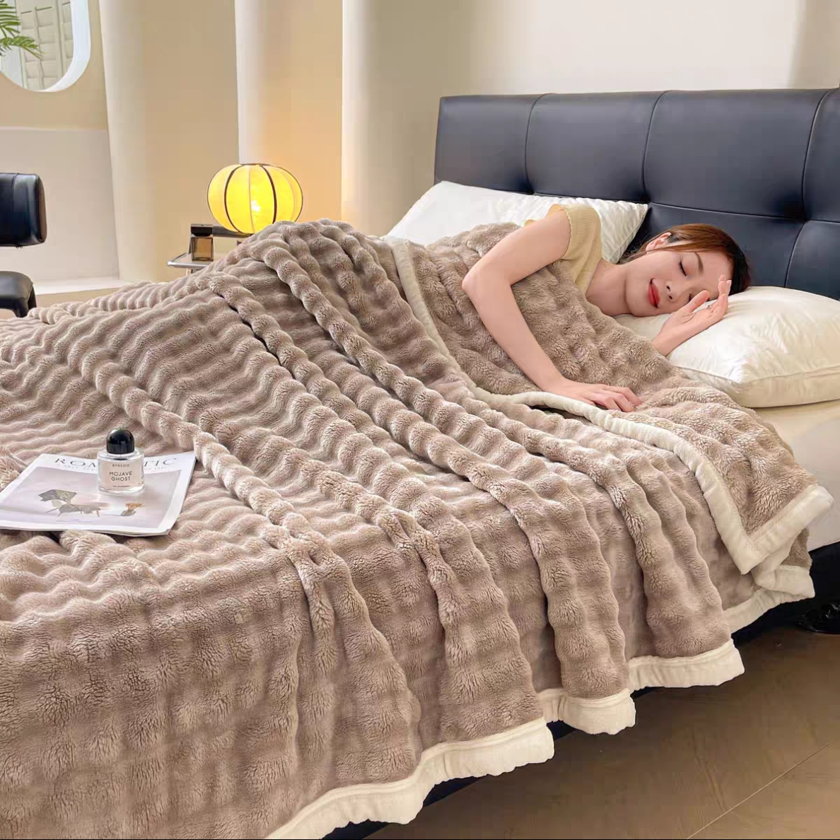 2米×2米3【卡其兔兔】加大托卡兔兔毯jan23*