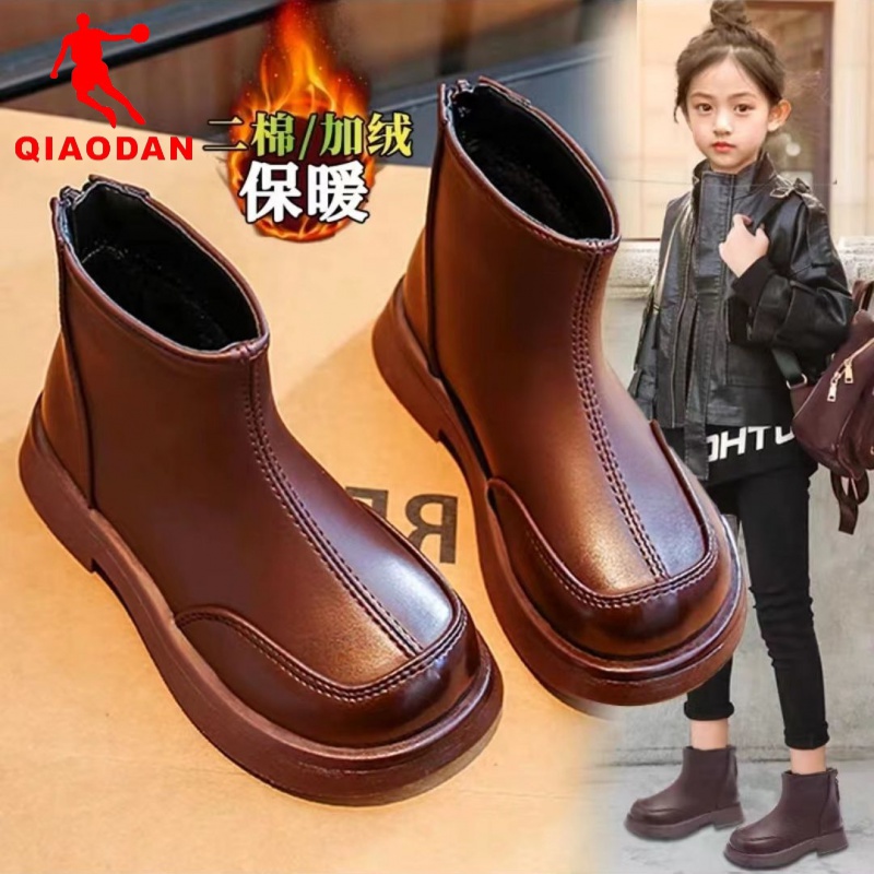 乔丹儿童断码儿童马丁短靴子女童鞋子中大童女孩洋气黑色皮靴冬季
