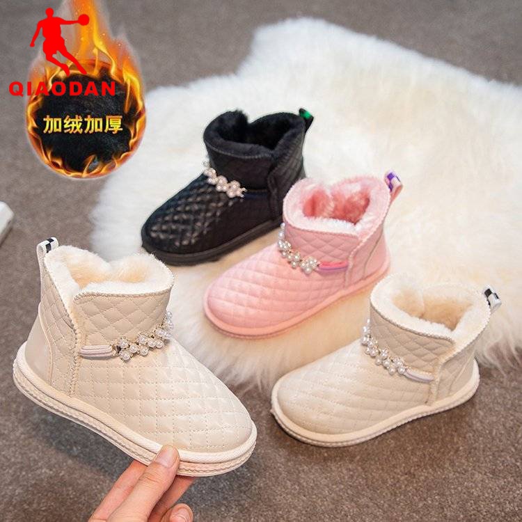 乔丹儿童断码女童鞋雪地靴冬季2023新款加绒加厚儿童大棉鞋中大童