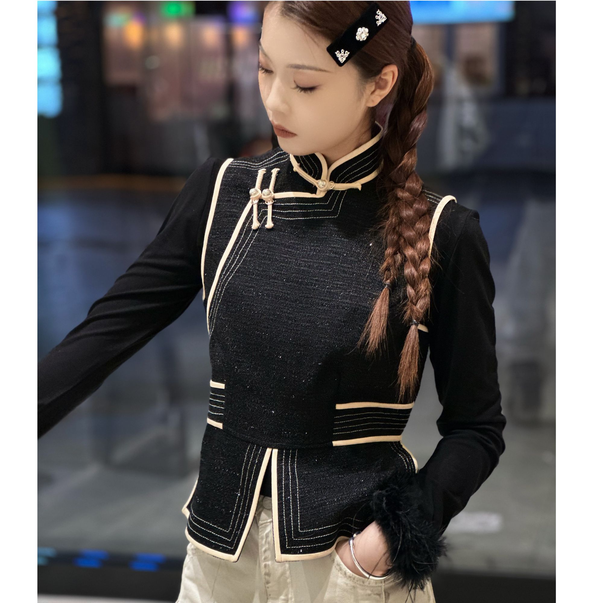 【卓日雅】8821传统斜襟民族风女士马甲改良蒙古服饰