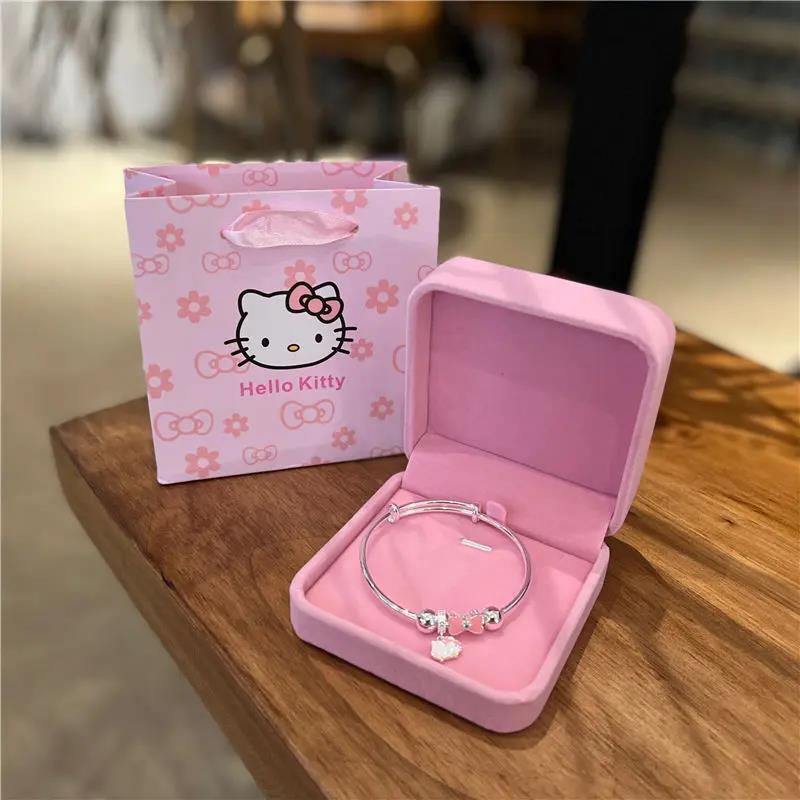 足银手镯 正品999纯银手镯女甜美可爱蝴蝶结Kitty足银手环宝宝闺