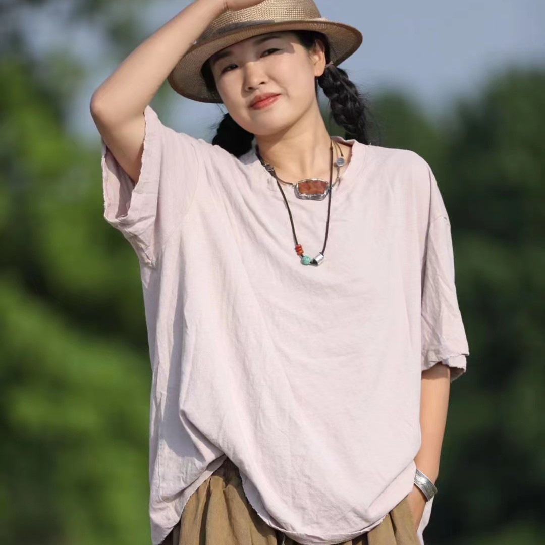 静一分享【古籣木】夏季新款时尚百搭 纯色做旧圆领短袖T#188302