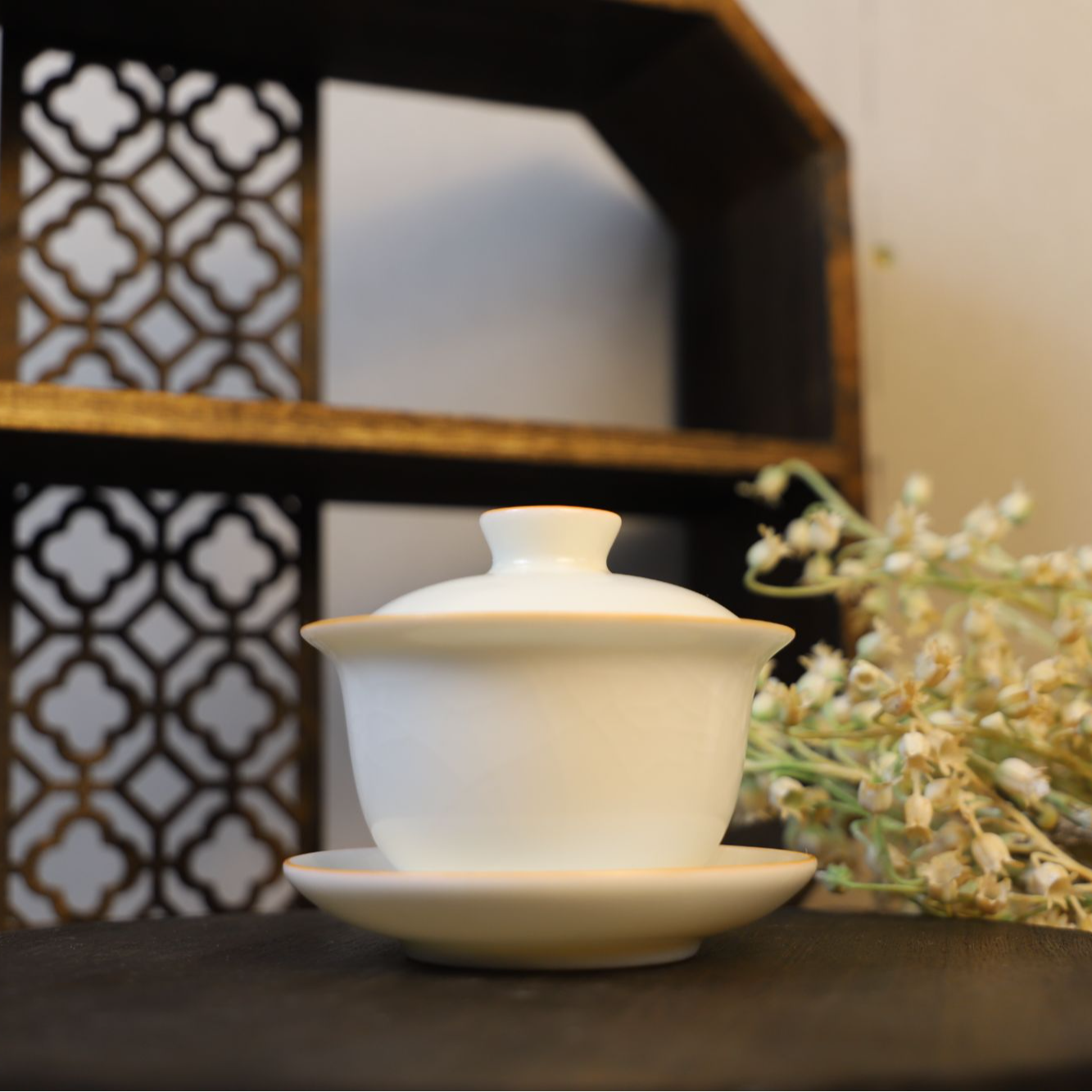 元本道象牙白观禅三才盖碗