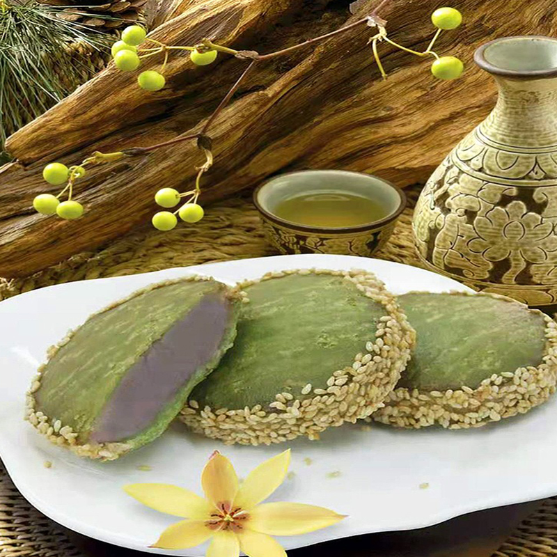 阿诺绿茶佛饼336g*5袋香芋绿茶饼酒店芝麻点心糕点冷冻半成品