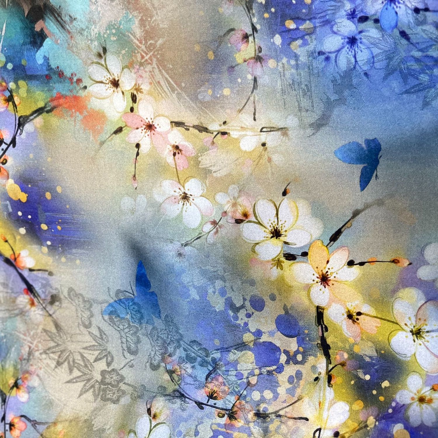 【蓝色晕染】100真丝  香云纱布料