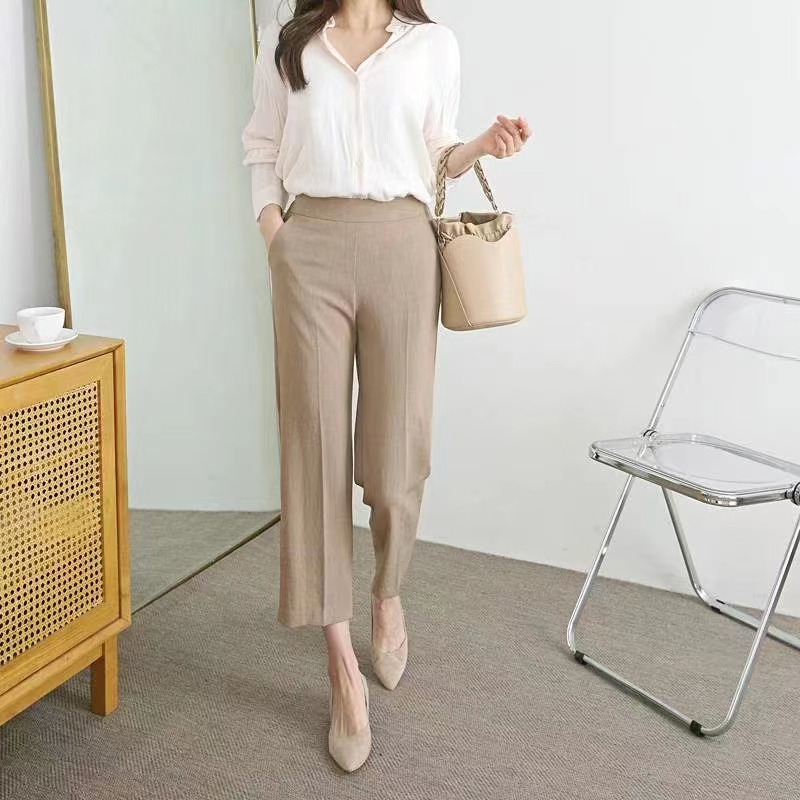 【依兰专属】纯色休闲时尚松紧腰春夏单件九分女裤针织九分裤宽松