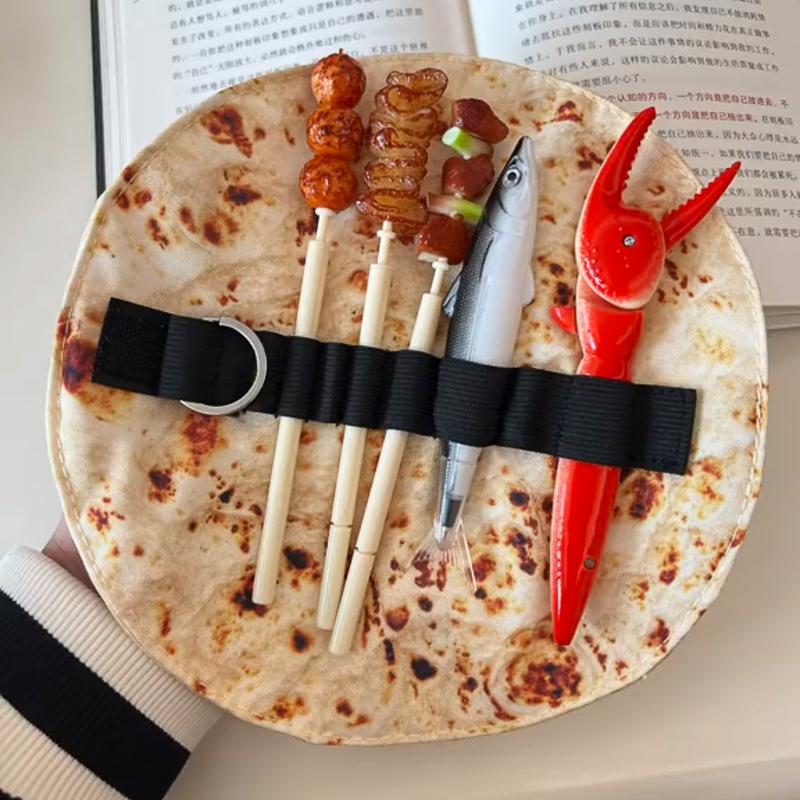 仿真印度飞饼煎饼笔袋小众烤串笔创意搞怪卷饼学生笔袋初中生笔袋