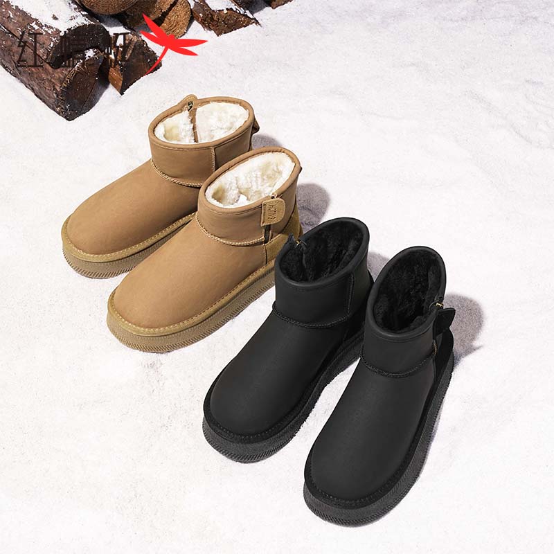 红蜻蜓雪地靴冬季新款女鞋加绒加厚一脚蹬棉鞋保暖防滑厚底短靴子商品图