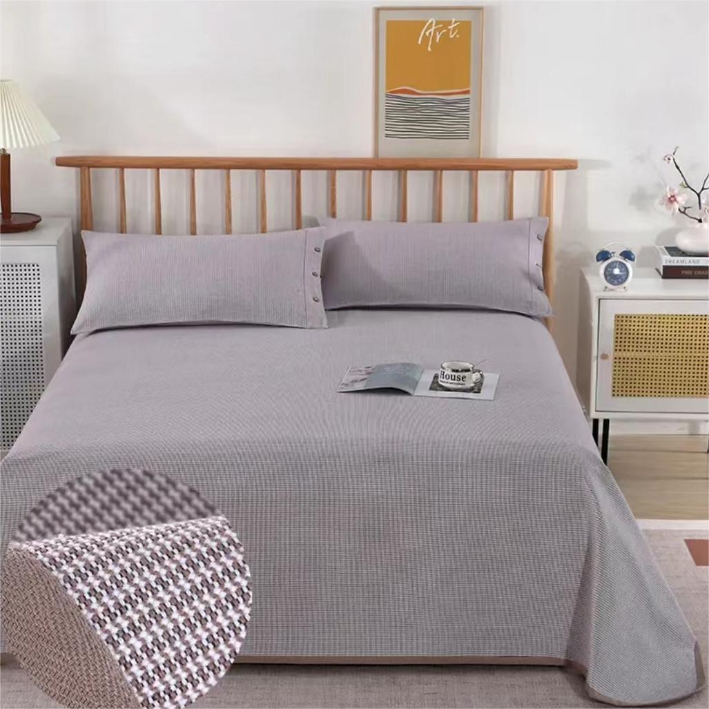 纯棉老粗布凉席三件套加密加厚亲肤格子透气