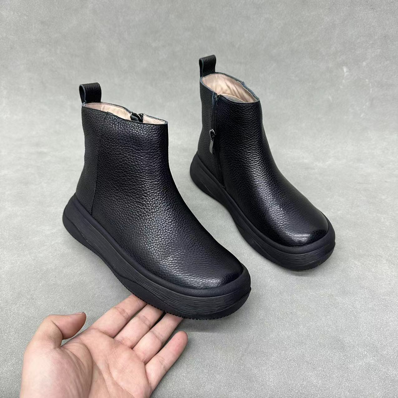 607-9 原创复古休闲鞋2023冬季新款头层牛皮短靴软底软面圆头