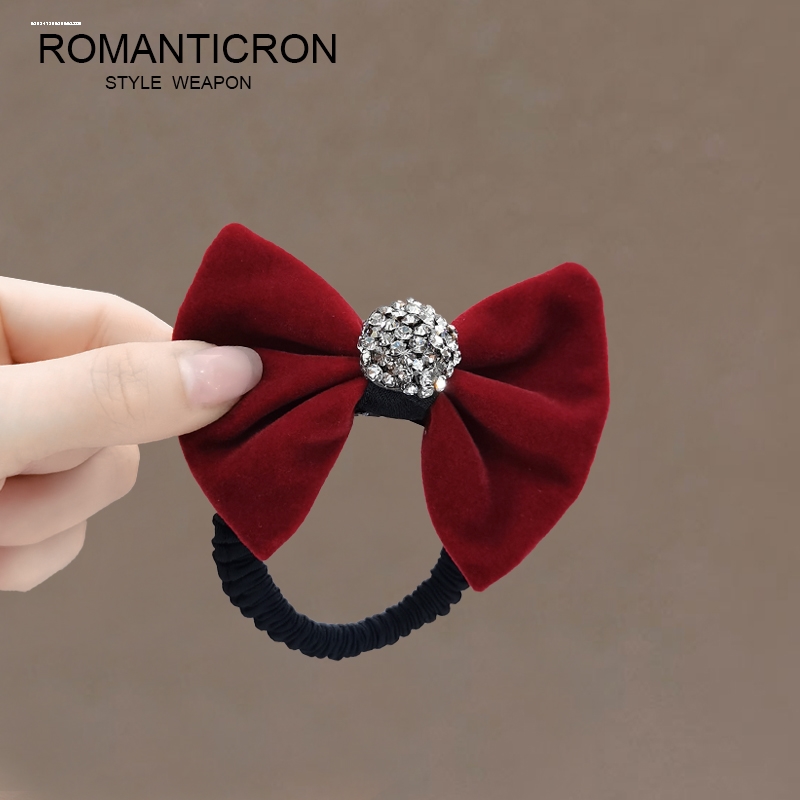 扎头发耐用显白领结水钻发圈2023少女新款头绳百搭头饰设计发饰
