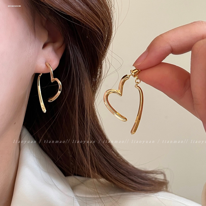 分体爱心耳环显瘦温柔简约夏季大气小众淑女个性复古耳圈新款甜美