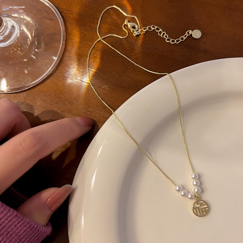 福牌珠珠项链女韩系小众百搭ins显白新款设计潮个性气质网红简约