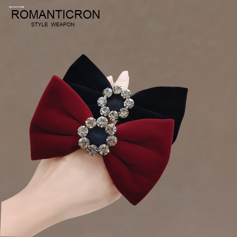 水钻丝绒领结发圈小众头饰精致显白发饰新款少女甜妹高马尾设计