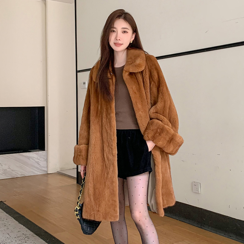 “复古少女”进口天鹅绒女整外套中长全抽年轻大衣ZD16Y024