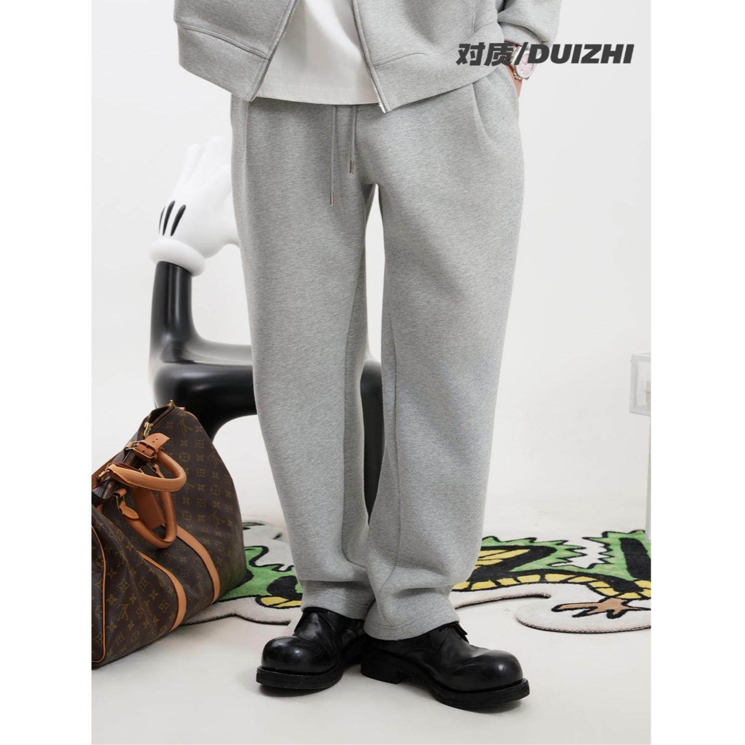 DUIZHI/对质24秋季纯棉加厚男卫裤休闲男女情侣百搭浅灰时尚百搭