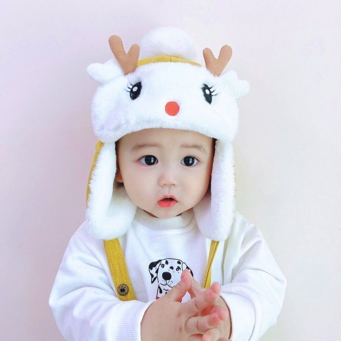 帽子秋冬1-4岁加绒加厚护耳帽超萌男女儿童保暖帽宝宝帽子冬JKXP