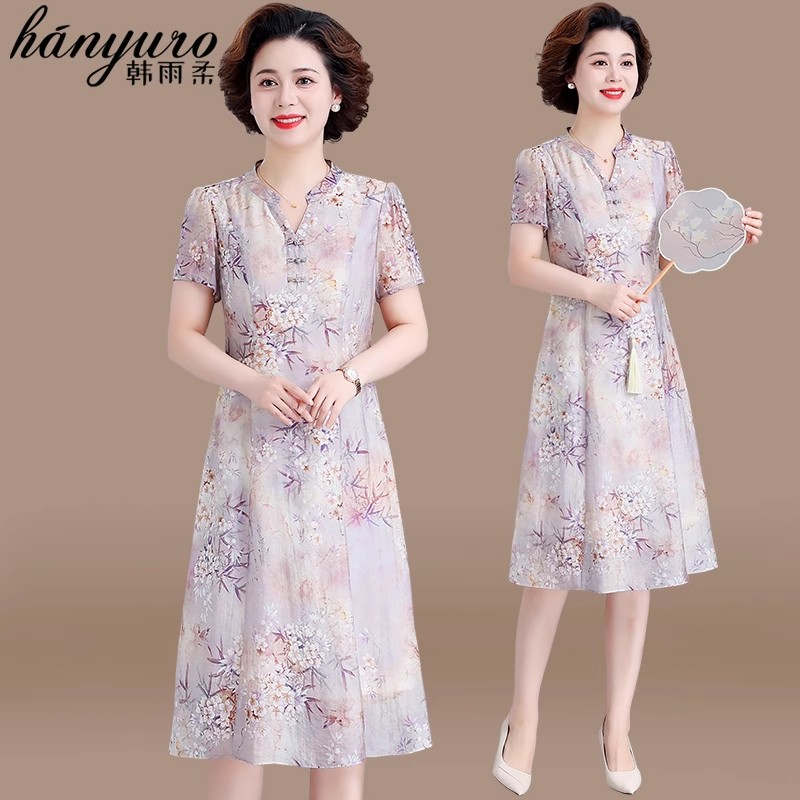 妈妈装2024夏装连衣裙新款洋气中老年女装夏季改良旗袍气质裙子女