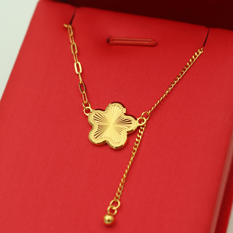 坠链均足银 包厚金五花瓣梅花项链女轻奢气质项链送女友生日礼物