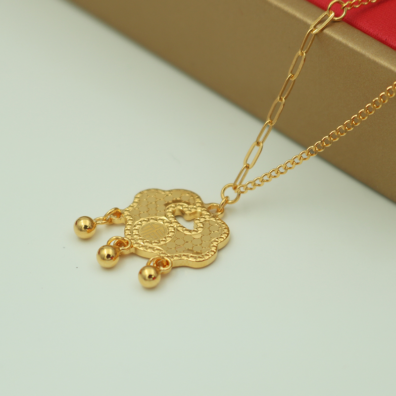 坠链均足银 新中式新款小锁包轻奢经典铃铛长命锁项链锁骨链女