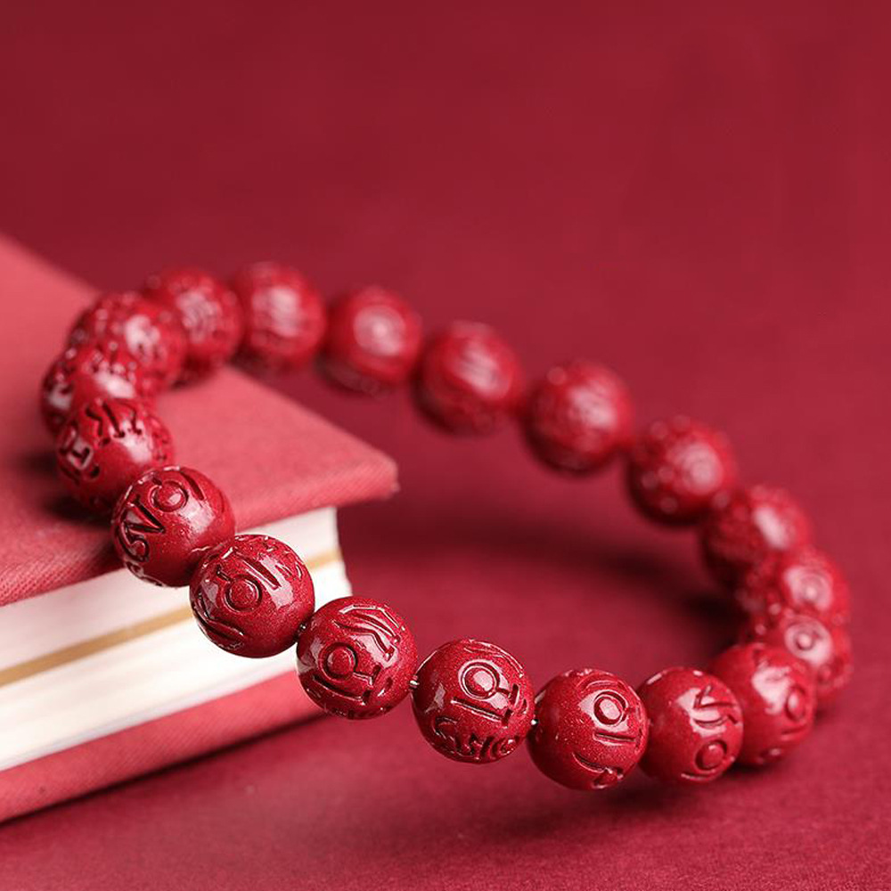 含辰砂工艺品【正品朱砂】六字真言圆珠手链