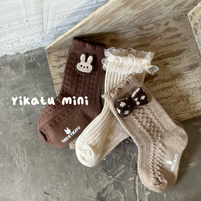 伊卡兔新款童袜蝴蝶结韩系公主袜手工对目无骨缝头卡通可爱百搭