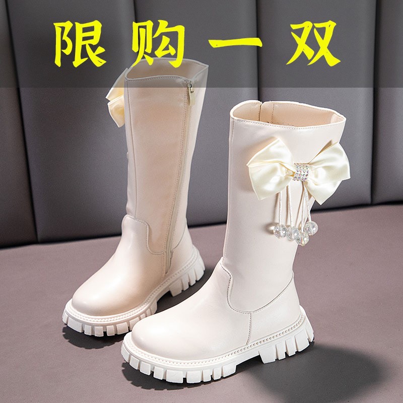百丽纯爱女童靴子长筒公主时尚洋气靴儿童长靴高筒靴秋冬新款女