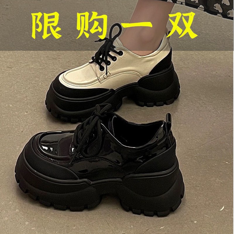 百丽纯爱牌法式小皮鞋女增高2023秋季厚底漆皮软底百搭玛丽珍鞋