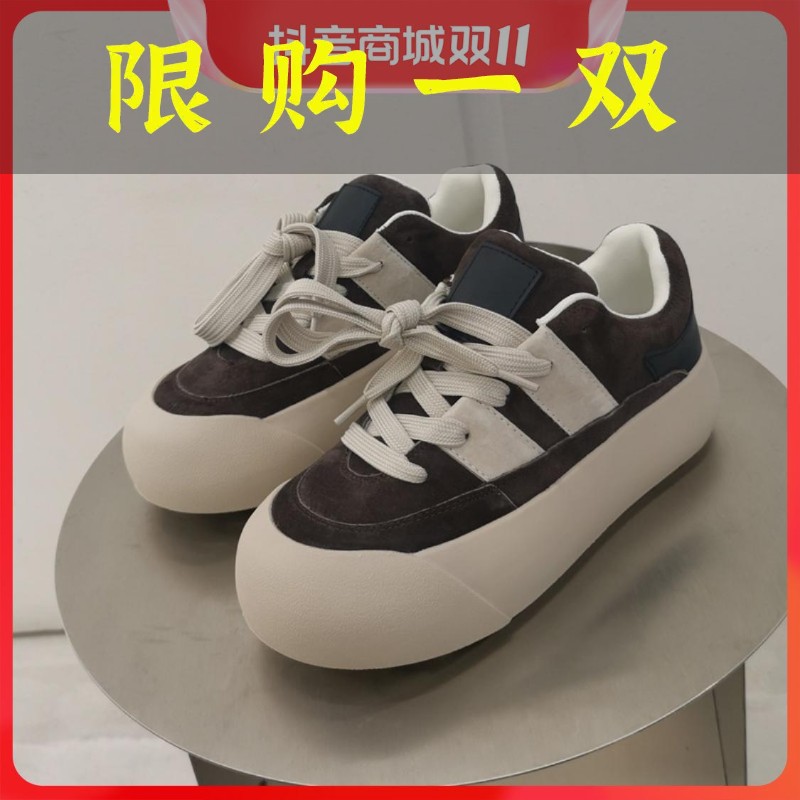 百丽纯爱2023年秋新款 真皮拼色厚底百搭防滑透气松糕鞋休闲鞋