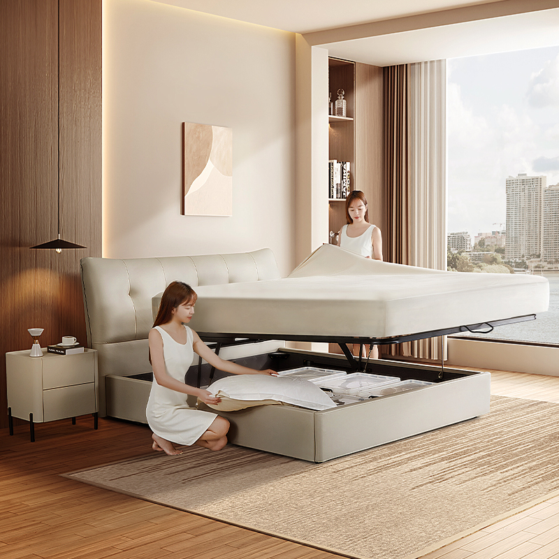 【清仓特价】芝华仕头层牛皮储物床现代简约真皮床仲夏之夜