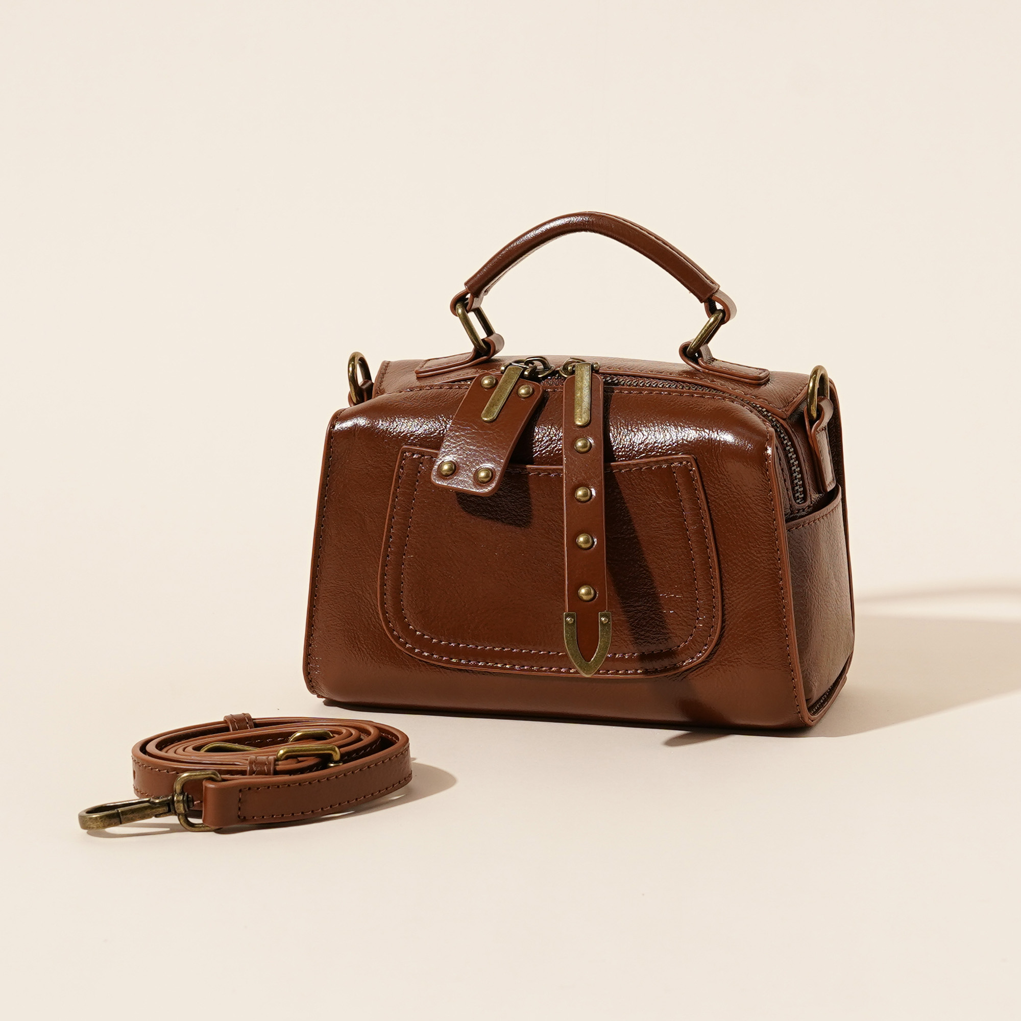 【小浩推荐】新款头层牛皮植鞣皮女士斜挎包简约时尚小城堡YN3397