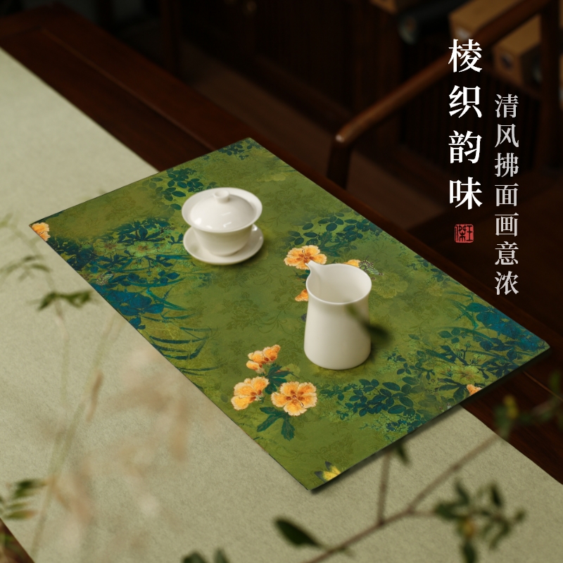 厦亨工坊棱织彩绘茶铺花鸟中国风茶布垫干泡茶巾茶席隔热垫防烫