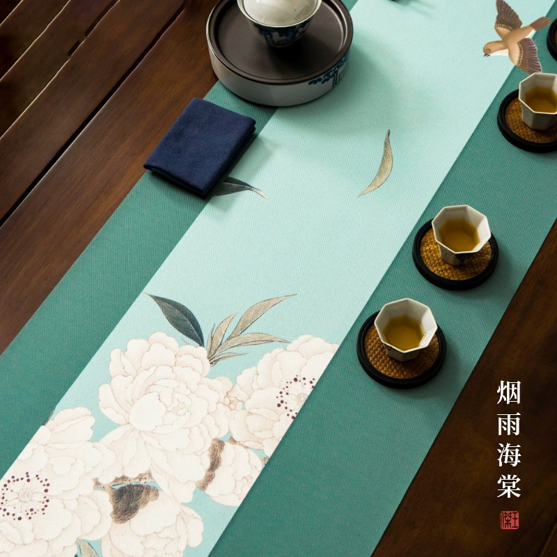 厦亨工坊高端茶席中式禅意桌旗垫子防水布茶道布艺茶垫彩绘茶桌布