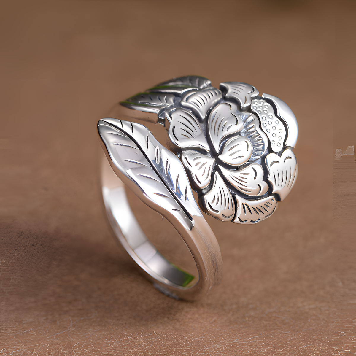 925银戒指 S925新中式复古做旧莲花宽面戒指女高级感气质