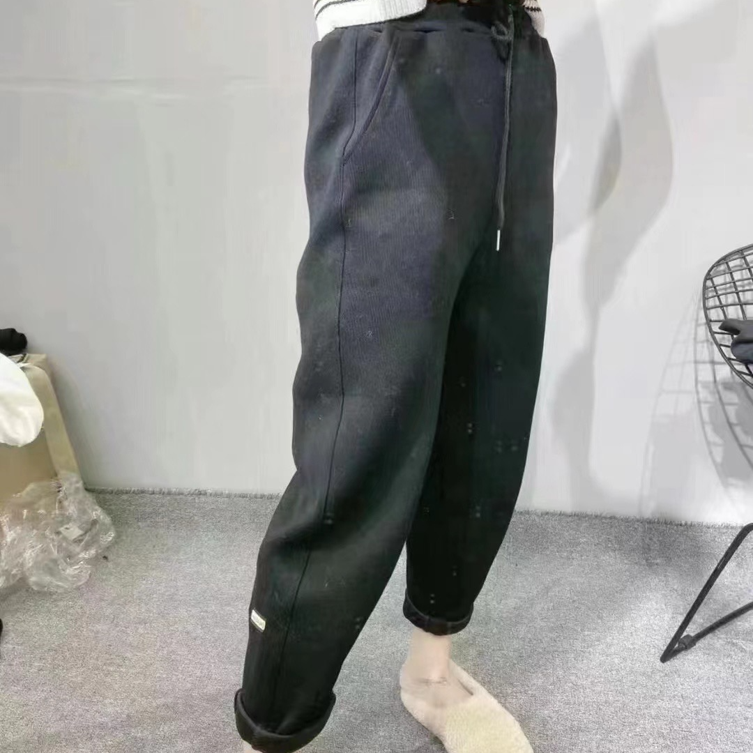 2024夏款新款休闲宽松透气显瘦小贴标潮流百搭松紧高腰九分卫裤