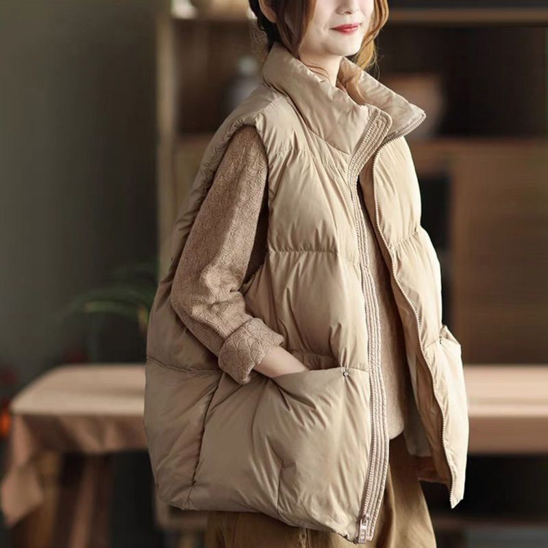 新款2023羽绒服棉服特大码斤坎肩马甲女冬季胖复古立领宽松服背心