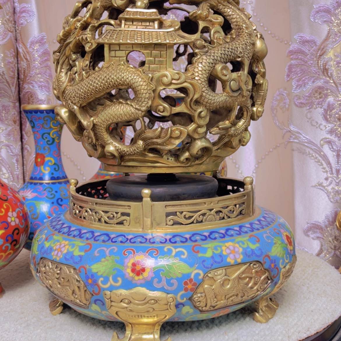 【闪购商品】黄铜无*景泰蓝鼎