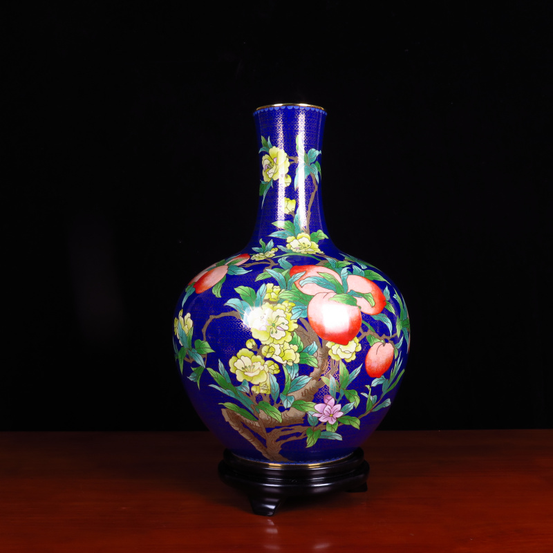 真品景泰蓝传统非遗匠心铜胎掐丝珐琅九桃瓶花瓶摆件手工新中式