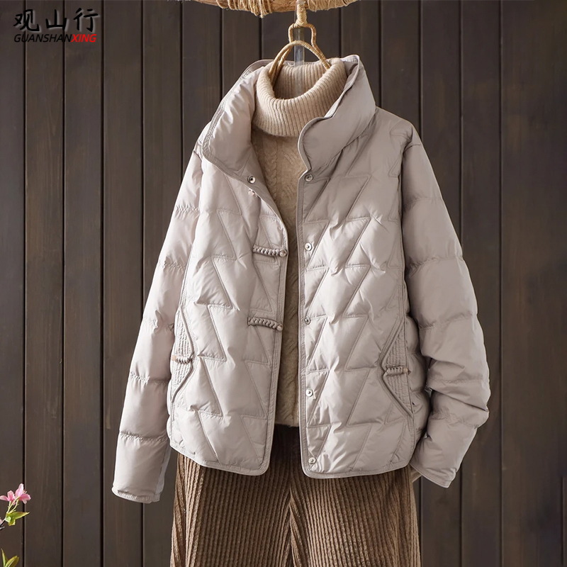 2025冬季国风盘扣保暖妈妈装轻薄羽绒服立领洋气中老年人女装棉袄