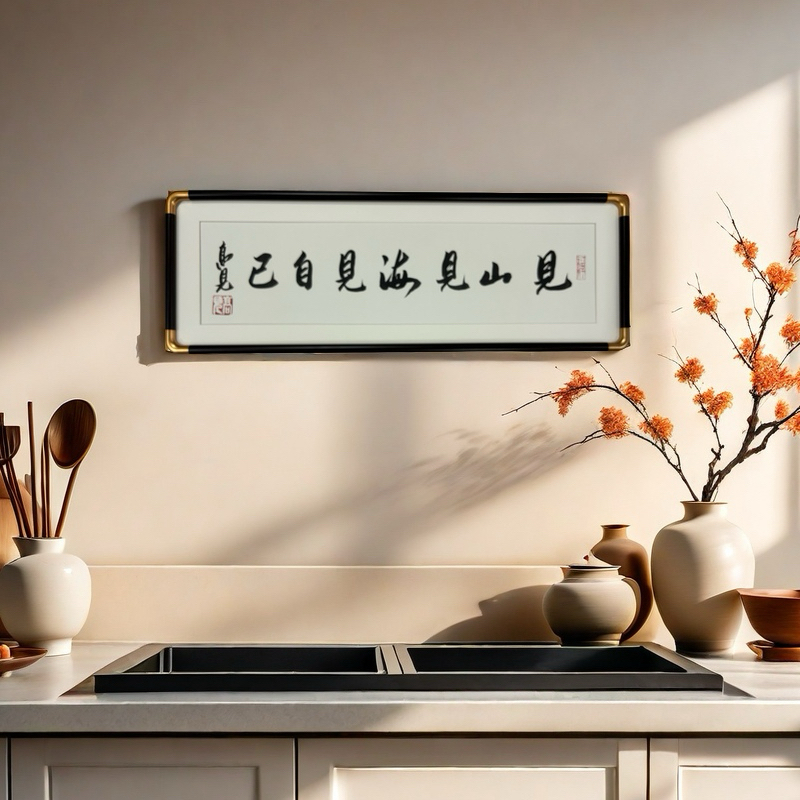 【见山见海见自己】高见书法装裱带框尺寸70x25客厅书房玄关入户