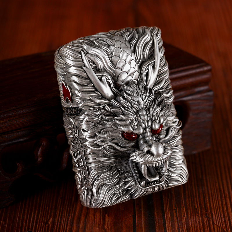ZIPPO S925银五帝龙套壳纯银防风煤油打火机男士礼物礼盒DY8702TJ