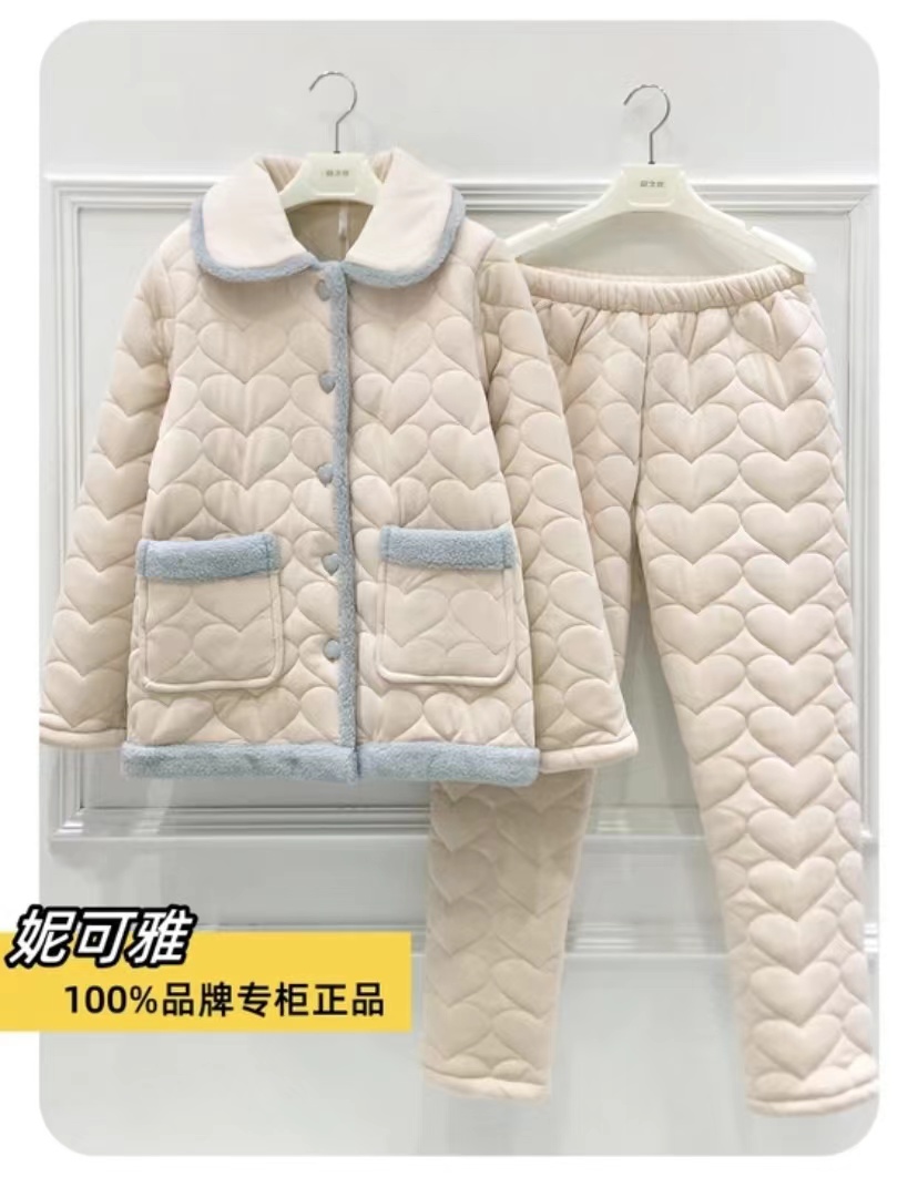 2024新款睡衣女冬季高端加绒加厚珊瑚绒夹棉简约休闲款家居服套装
