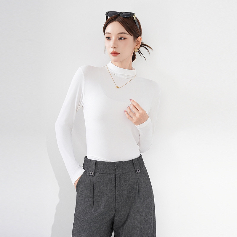 新款半高领美肤打底衫女春秋烟酰胺亲肤内搭长袖显瘦百搭上衣