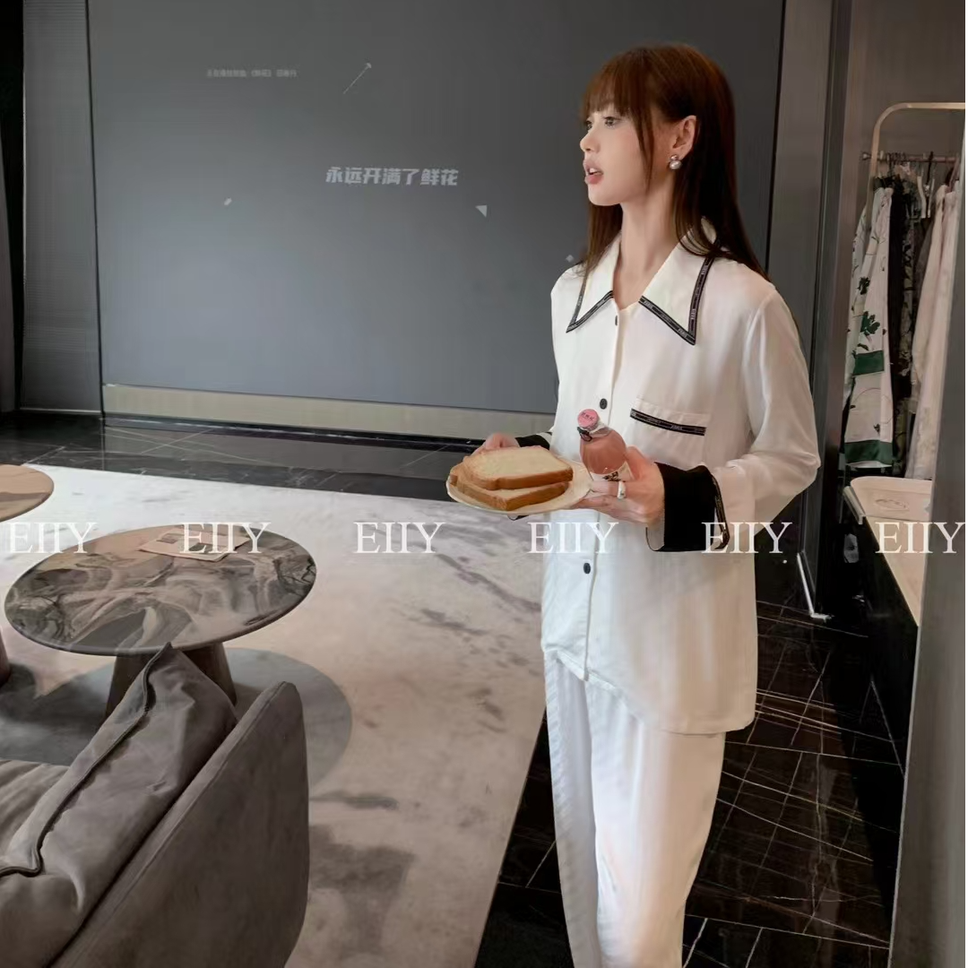 （品牌处理艾蕾） 丝绵提花撞色边睡衣套装女舒适可外穿睡衣套装